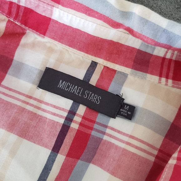 Red White Plaid Michael Stars Button Down - Picture 3 of 3